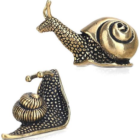 Lot de 2 figurines d'escargots décoratives pour bassin et jardin extérieur, en laiton. (1/5)