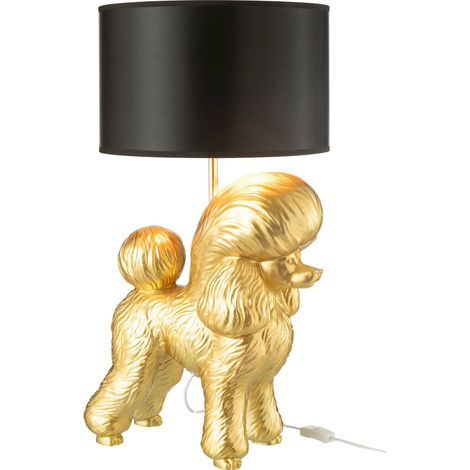 Lampe décorative caniche doré design en résine élégante - Doré avec abat-jour noir (1/4)