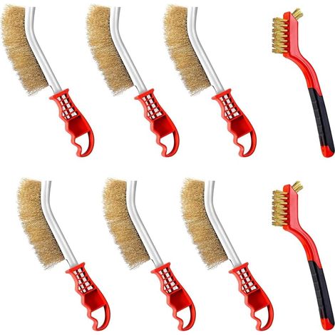 Filiyano-Lot de 8 brosses à barbecue en laiton polyvalentes, brosse métallique en laiton avec manche en plastique incurvé pour nettoyer les résidus de (1/4)
