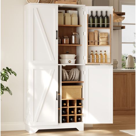 Mueble de cocina alto 80 x 40 x 180 cm, 4 puertas estilo granero MDF blanco OKMYHOME (1/5)