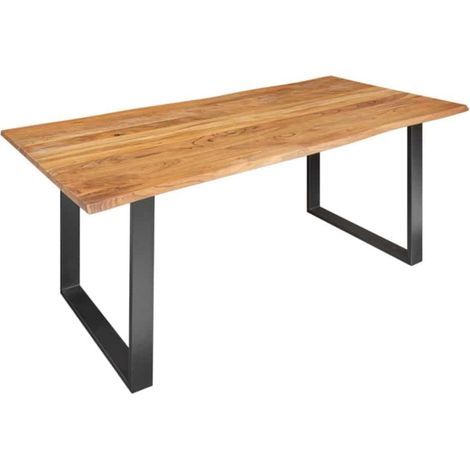 Esstisch ARKAYA 180 cm – Tischplatte aus lackiertem wildem Akazienholz und Beine aus schwarzem Metall in U-Form – Industriestil