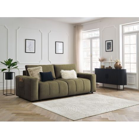 Bobochic – Canapé convertible 3 places avec coffre de rangement – Tissu velours vert – Longueur 248 cm – Couchage 155 x 190 cm – Style moderne (1/5)