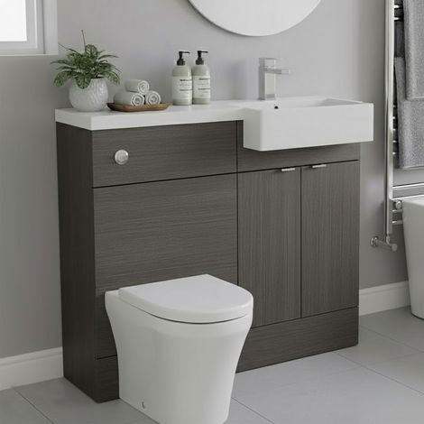Hudson Reed Fusion RH Combination Unit with Square Semi Recessed Basin 1000mm Wide - Anthracite Woodgrain (1/5)