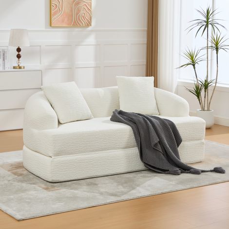 Canapé convertible 157x84x65 cm beige en chenille avec 2 coussins et ouverture sans montage (1/5)