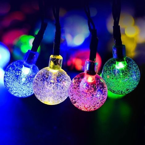 Lampe solaire extérieure de 7 m avec 50 LED, 8 modes d'éclairage, étanche, avec capteur de lumière et boule de cristal, lumière blanche chaude. Décoration lumineuse. (1/5)