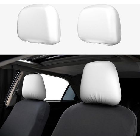 Set di copri poggiatesta per auto - Bianco - Set di 2 copri poggiatesta per sedili auto - Universali - Lavabili - Accessori per auto - Accessori per interni auto - Coperture protettive (1/5)
