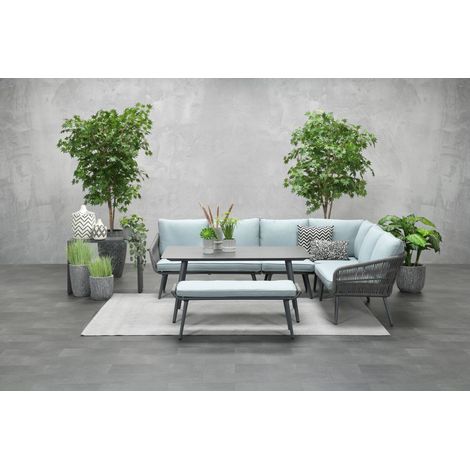 Garden Impressions Exklusives Aluminium-Rope-Lounge Set "Miriam" inkl. Tisch, Bank und Kissen, grau, hellblau, rechts (1/5)