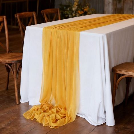 Camino de mesa de gasa rosa, Camino de mesa de tela transparente estilo bohemio primaveral, fiestas de cumpleaños y decoraciones de 75 x 300 cm (1/5)