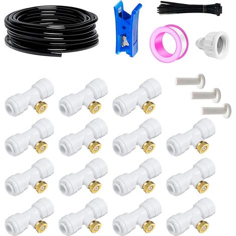 Outdoor Patio Misting System Garden Misting System Irrigation System 20m 6mm Misting Hose+15pcs White T Misting Nozzles, Misting System (1/5)