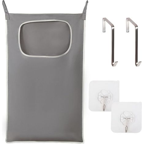 (80 x 49 cm) Panier à linge gris à suspendre avec crochets adhésifs en acier inoxydable pour porte de salle de bain (1/5)