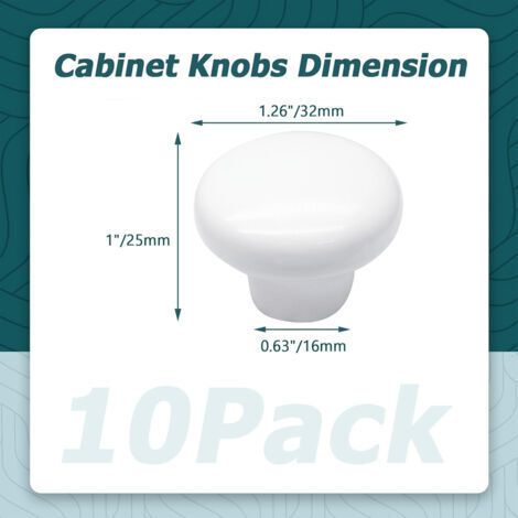 NALOOKAMIC Lot de 10 boutons de placard ronds en céramique blanche pour placard, placard, meubles (1/4)