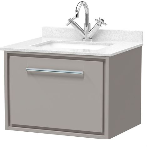 Balterley Longnor 600mm Wall Hung Single Drawer Vanity with Marble Worktop Basin - Pebble Grey