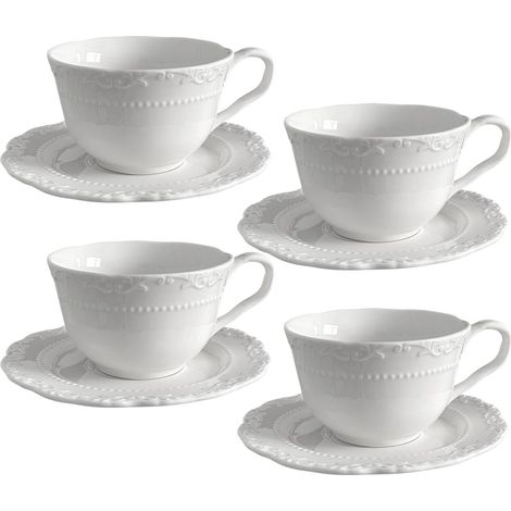 Lot de 4 Tasses à Cappuccino avec Soucoupe 180ml Tasses à Café Porcelaine Tasse à Café Ensemble de Tasse et Soucoupe pour Café, Cappuccino, Thé(Blanc) (1/5)