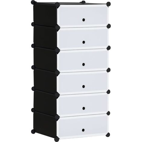 Armoire à chaussures modulable range chaussures meuble de rangement avec 6 cubes rectangulaires empilable en plastique capacité 12 paires 49 x 36,5 x 108 cm blanc (1/5)