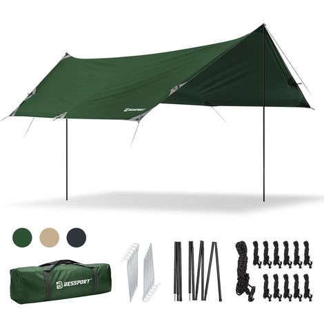 Bessport Tarp Zeltplane 3x4.6m Wasserdicht mit Stützstange UV-Schutzplane (1/5)