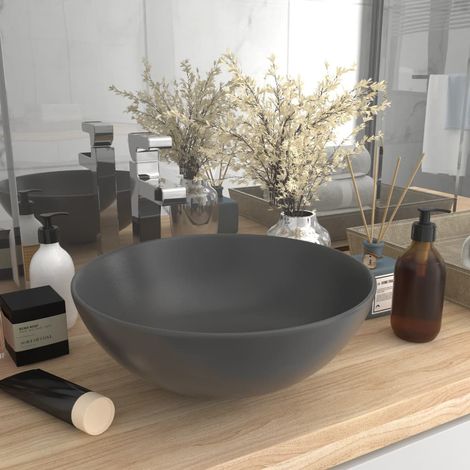 Vasque à poser - Lavabo Lave-mains - Évier Céramique Gris foncé Rond Chic-971844 (1/5)