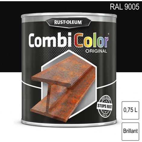 Rust-Oleum – Peinture fer antirouille brillante 750ml – RAL 9005 noir foncé – Application sur métal nu et rouillé – Résistance jusqu'à 90°C