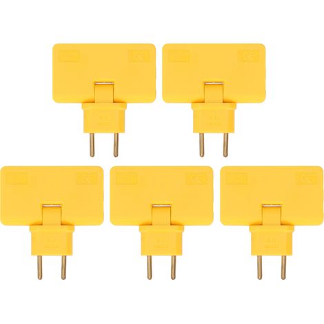 Adaptateur de Prise EU 1 vers 3, 5 Pièces sans Fil 180 Degrés, Convertisseur Secteur 110‑250V Jaune (1/5)