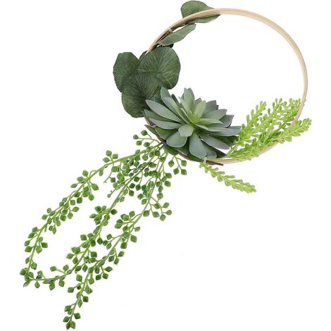 Couronne décorative suspendue de succulentes artificielles vertes, guirlande pour la décoration murale (1/5)