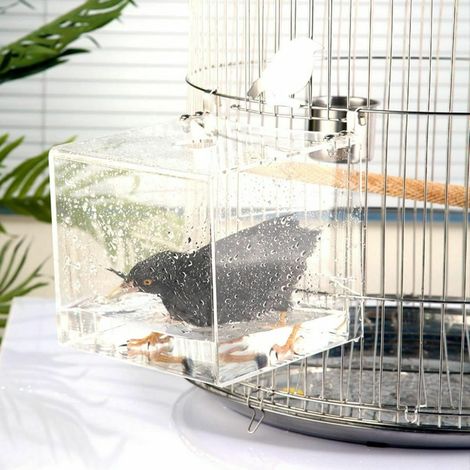 Bain d'oiseau Suspendu Cube Bain d'oiseau Baignoire boîte de Bain Bol Cage Accessoires Petits Oiseaux canaris alouettes perroquets cacatoès tourtereaux perroquets Bain (Carré, 21x21x21cm) (1/5)