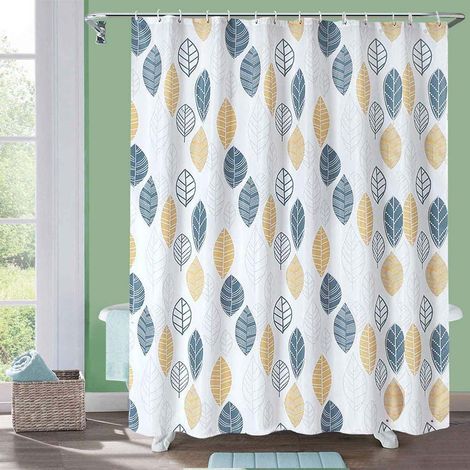 Sollbry Cortina de ducha con diseño de hojas, de poliéster, antimoho, impermeable, lavable, 183 x 198 cm, con 12 ganchos. (1/3)