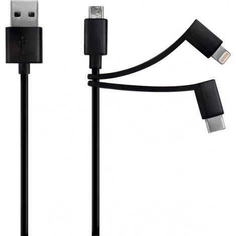 Câble USB-A 3-en-1 lightning MFI/USB-C/micro-USB 1 m - noir (1/4)