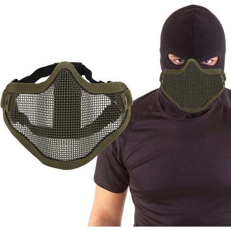 Masque de protection anti-émeute en acier, couverture faciale partielle, couleur unie vert CS (1/5)