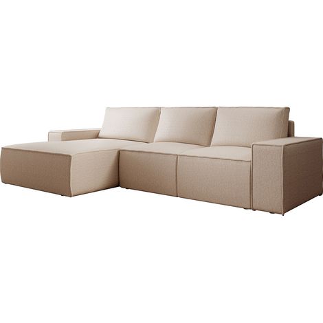 Grande divano angolare sinistro convertibile in tessuto testurizzato beige AMELIA