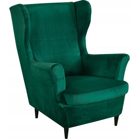 FUNDA ELÁSTICA PARA SILLÓN OREJERO DE TERCIOPELO VERDE BOTELLA [22E8] (1/5)