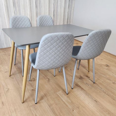 Dining Table and 4 Chairs With Bench Oak Effect Wood 4 Grey Leather Chairs Dining Room (1/5)