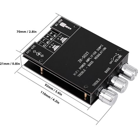 Ortviai Amplificateur Bluetooth Audio Stéréo 2.0 avec Puce TPA3116D2 – ZK-502T, 50W x 2 à 24V, Entrée AUX + Bluetooth 5.0 (1/4)