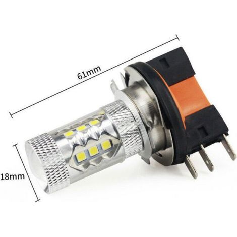 Ampoules LED H15 - - 80W - Blanc pur - 60 000 heures - 16 puces LED - 6,1x3,5x1,8 cm - 100 LM - Éclairage puissant (1/4)