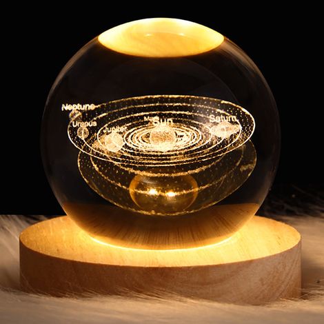 Lampe De Nuit Boule En Cristal - Diamètre 6 Cm - Support En Bois Massif - Éclairage LED 3000 K - Alimentation USB - Pour Chambre Ou Bureau - 1 Pièce (1/5)