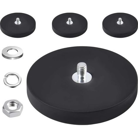 4 aimants recouverts de caoutchouc de plus de 8,5 kg de puissance adhésive, support magnétique anti-rayures base magnétique en néodyme avec goujons filetés M6 et écrous pour caméra de lumière (1/5)
