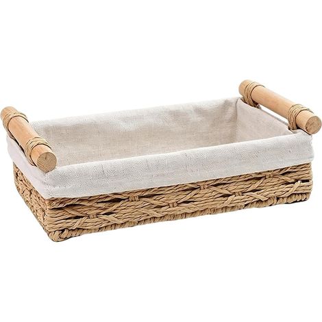 Panier de rangement en corde de papier tressée avec poignées et doublure, support de télécommande tissé à la main pour placard (1/5)