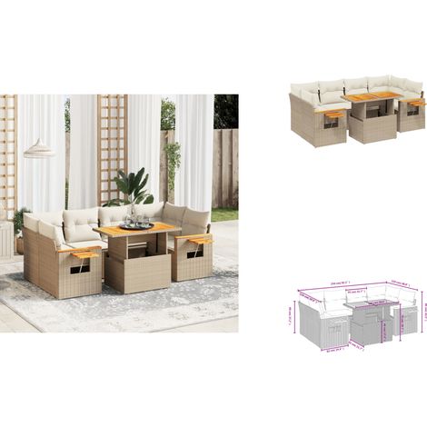 Salon de jardin avec coussins 7 pcs beige résine tressée - Ensemble Salon De Jardin - Meuble Extérieur - Résine Tressée - Rotin Synthétique - Table Extensible (1/3)