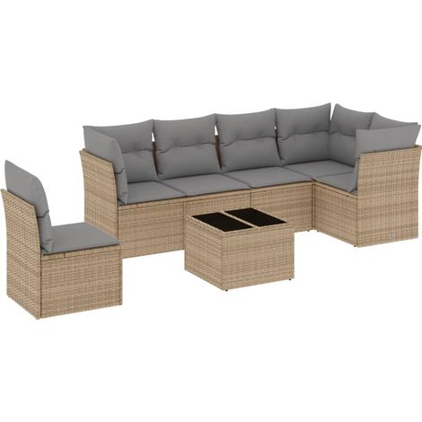 Set sofás de jardín 7 piezas y cojines ratán sintético beige vidaXL (1/3)