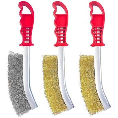 3 Pièces Brosse Metallique a Main, 140mm Brosse Métallique Fil Acier Laitonné, Acier Inoxydable Brosse Metalique pour Enlever La Rouille, La Corrosion et Les Surfaces de Frottement (1/5)