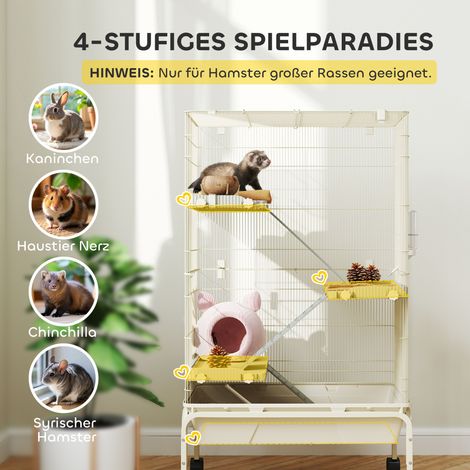 Cage multi-étages 4 niveaux pour rongeurs, gamelle et abreuvoir fournis, 88 x 48 x 150,5 cm, beige (1/5)