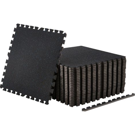 Tapis de sol puzzle 24 pièces, 610x610x14 mm, mousse EVA haute densité, dalles souples à emboîtement, protection sol pour salle de sport maison et bureau, points bleus. (1/5)