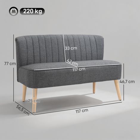 Canapé 2 places, revêtement aspect lin, structure en bois, pour salon/chambre, 117 cm, gris (1/5)