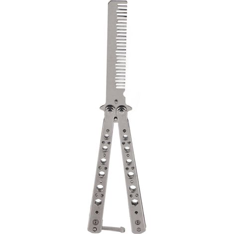 Couteau d'entraînement papillon argenté pour camping, sport et plein air, outil de pratique sans lame, style papillon pliable. (1/5)