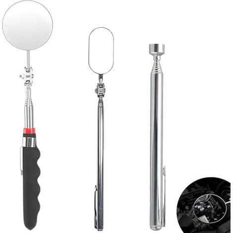 Lot de 2 miroirs d'inspection télescopiques pour voiture, avec poignée télescopique, miroir télescopique à 360 degrés, 1 circulaire, inspection véhicule -