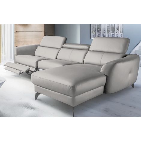 Canapé d'angle relax en cuir de luxe italien avec relax électrique, 5 places BERTONI, gris clair, angle droit (1/5)