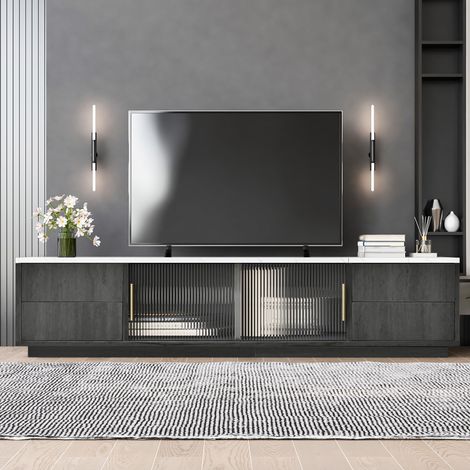 older sku 313165166AAZ) Meuble TV Deluxe 160 cm pour TV 70" - Gris élégant, plateau effet marbre, gestion des câbles, tiroirs avec ouverture Push-to-Open-Funold (1/5)