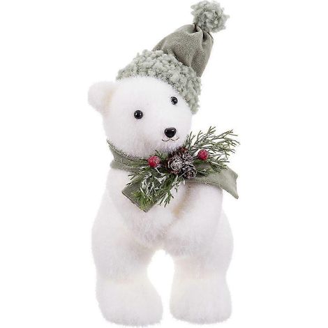 Boule de Noël ours en tissu, plastique et mousse de polyuréthane multicolores blancs, 13 x 15 x 30 cm (1/4)
