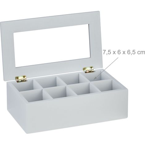 Boîte à thé avec 8 compartiments design pratique rangement 30 x 20 x 10 cm en bambou naturel (1/5)