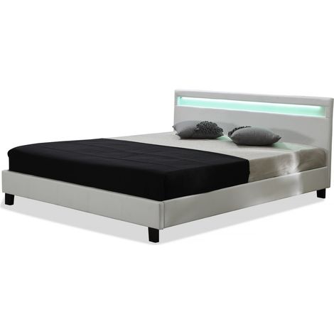 Cama con cabecero LED "Maria" - 140 x 190 cm - Blanco (1/3)