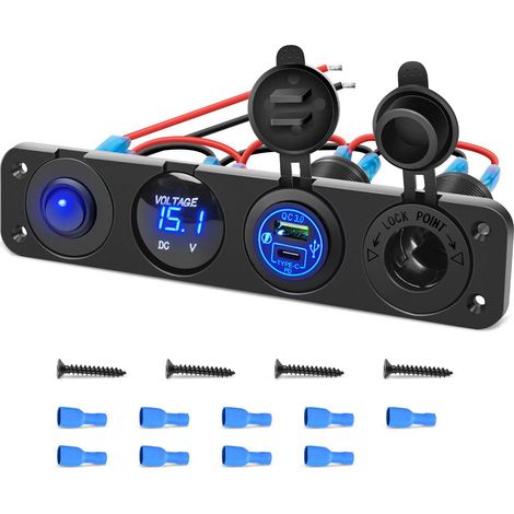 Panneau de prise chargeur 4 en 1 12 V – 2 ports USB 4,2 A – Voltmètre LED – Interrupteur à bascule pour véhicules (1/5)