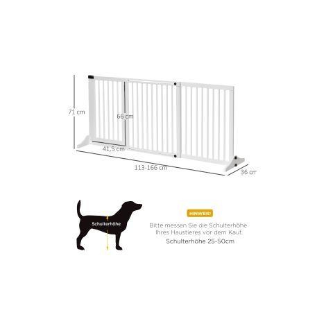 Barrière blanche pour chiens en bois extensible de 113 à 166 cm avec porte intégrée et structure autoportante pour salon (1/5)
